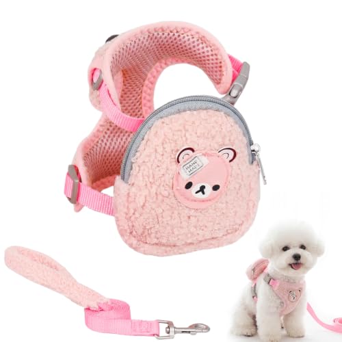Hundegeschirr Kleine Hunde, Hundegeschirr, verstellbar Haustiergeschirr mit Kleiner Tasche Rucksackdesign, Antiziehgeschirr Anti-Flucht Hundeleine Spaziergeschirr passend für Teddy Bichon Haustier, S
