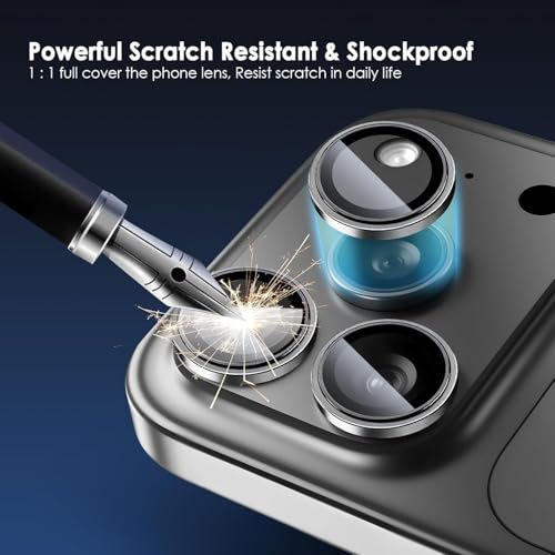 Image of Camera Lens Protector Compatible with iPhone 17 Pro / 17 Pro Max - 9H Tempered Glass Lens Guard, HD Clear, Anti-Scratch, Anti-Drop Camera Protection Ring, Aluminum Alloy, Black