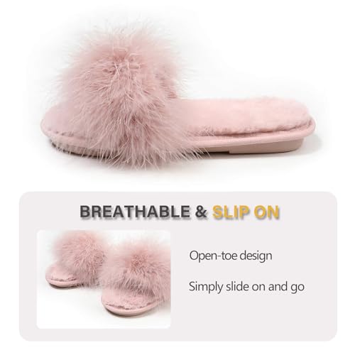 Image of Fur Story Women's Furry Slippers Open Toe Fuzzy Slippers Memory Foam Fluffy House Sandal