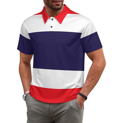 Melbrakin Polo à Manches Courtes pour Homme, Motif Drapeau thaïlandais, survêtement boutonné Tendance pour Homme, idéal pour Le Golf et Le Tennis.