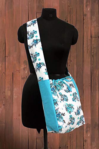 Image of Dekor World Cotton Multi Floral Blue Printed Jhola Bag (Pack of 1 Piece)