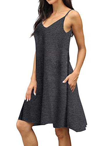 Image of Women's Summer Spaghetti Strap Casual Swing Tank Beach Cover Up Dress with Pockets