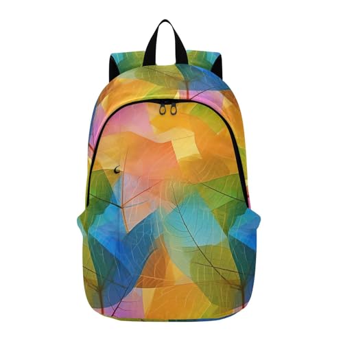 MCHIVER Travel Backpack Fall Colorful Leaf Casual Daypack Backpacks Lightweight Carry on Bag Water Resistant Hiking Backpack for Men and Women