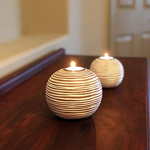 Tuva Orb Candle Holders (Gift Boxed Set of 2), Table Centerpieces for Dining or Living Room, Spa, Bathroom, Kitchen Counter, Mantle or Coffee Table Decor (Light Brown and White) - Image 7