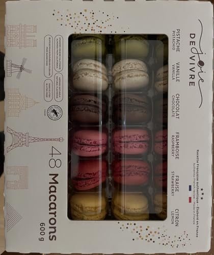 MACARONS 48 | Authentic French Recipe | 6 Flavors | Pistachio Chocolate Vanilla Raspberry Strawbery Lemon | Made in France | NATURAL 600g by AHG LONDON