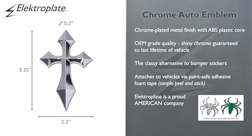 Image of Elektroplate Pointed Cross OEM Chrome Emblem for Cars, Trucks, and All Auto | Universal Fit at 3.25 inch x 2.2 inch | Weatherproof