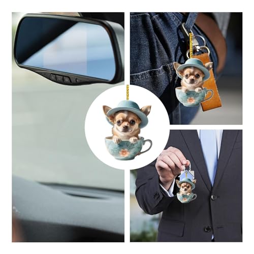 Shitafe Auto-Hundeanhänger für Rückspiegel, süßer Acryl-Schaukelhund | Auto-Rückspiegel- mit Tassen-Design,Auto-Rückspiegel-Innendekoration, Hundedekoration, Rückspiegel-Anhänger,