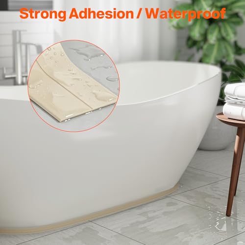 Image of Dstorelhp 2PCS Caulk Tape for Bath & Kitchen, Beige, 1.5 inch x 10.5Ft | Waterproof, Self Adhesive, Decorative, For Kitchen, Countertop, Bathroom, Toilet, Bathtub, Sink, Shower