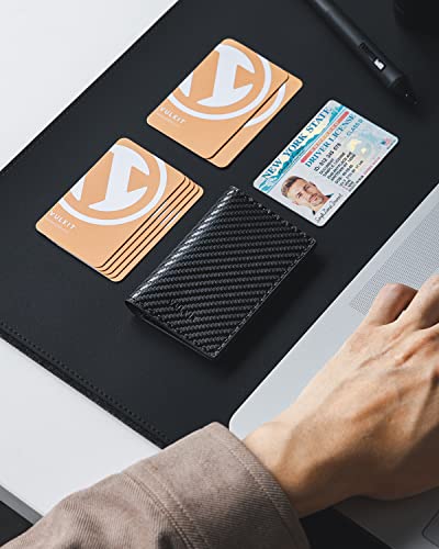 Image of VULKIT Leather Business Card Holder 2 Sided Slim Business Name Card Organizer for Men or Women, Up to hold 20 cards(Carbon Black)