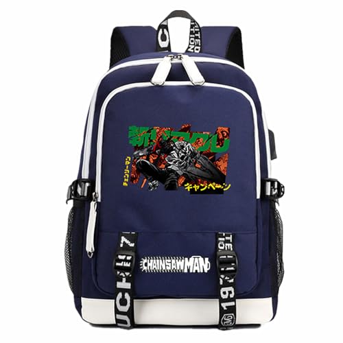 Sac à dos Chainsaw Man en tissu Oxford bleu pour l'école et le cosplay