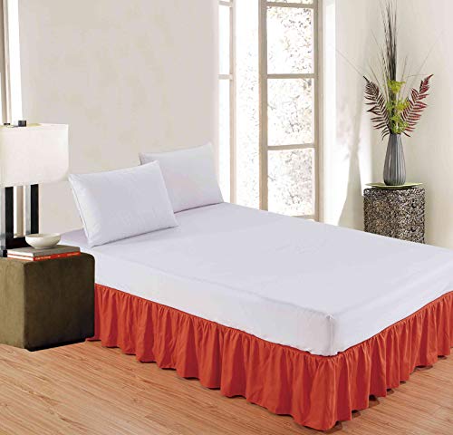 Sheets & Beyond Wrap Around Solid Microfiber Luxury Hotel Quality Fabric Bedroom Gathered Ruffled Bedding Bed Skirt 14 Inch Drop (Queen, Orange)