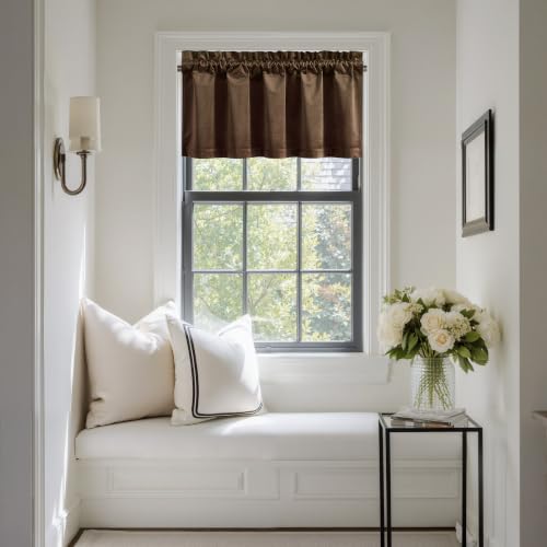 NICETOWN Brown Velvet Valance Curtain, W42 x L18, 1 Panel