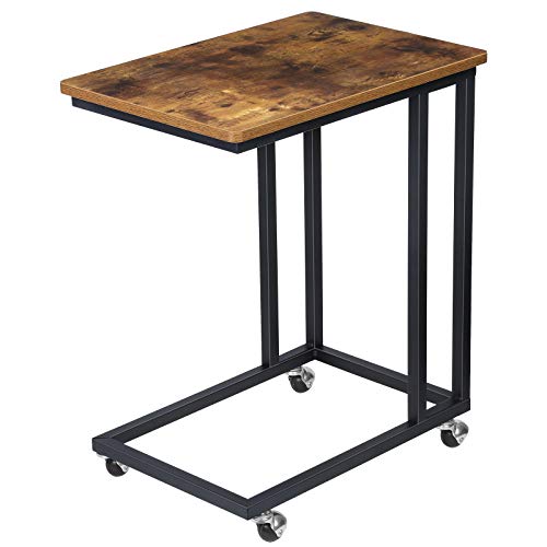 KINGSO C Table Rolling TV Tray End Tables Living Room Sofa Side Table Under Couch Table Industrial Moible Snack Table for Coffee Laptop Eating Portable Little Bedside Table, Rustic Brown - Thumbnail 7