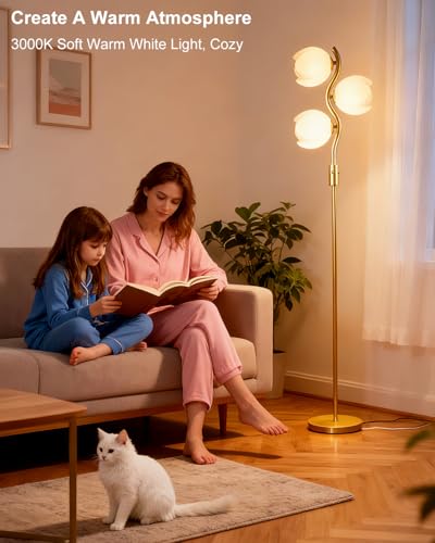 Image of Lightdot 62IN Gold Floor Lamp Stepless Dimmable Bud-Shaped Floor Lamps with 3Pcs 3000K G9 Bulbs Included Eye-Friendly Mid Century Standing Lamps for Living Room /Bedroom /Sofa Beside /Corner Decor
