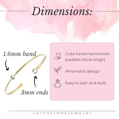 LOTUS STONE JEWELRY Smooth 14K Gold Fill Cuff Bracelet with Hammered Ends, Skinny Gold Bangle with Hammered Ends (Large, Gold)4