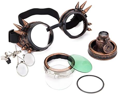 DODOING Victorian Style Spiked Steampunk Goggles Double Ocular Loupe Welding Punk Gothic Glasses
