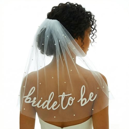 AOREAS Bridal Veil Short 2 Tier，Pearl Bridal Veil with Comb，for Bride Bachelorette Party Cathedral Wedding Bridesmaid Hair Accessory