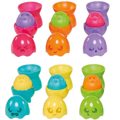 Image of Toomies Tomy Hide and Squeak Egg Stackers Baby Toy - Stacking Egg Cups with 3 Squeak and 3 Rattle Eggs - Shape Sorter Toddler Toys - Engaging Baby Sensory Toys - Baby Toys 6 Months Plus to 36 Months