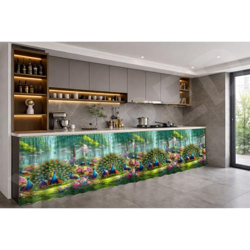 Image of Premium Sink Kitchen Curtain | Waterproof Printed Under Sink Cabinet Curtain for Kitchen Storage & Protection | Stylish Home Decor | (150 x 71 cm) (Forest, Pack of 2)