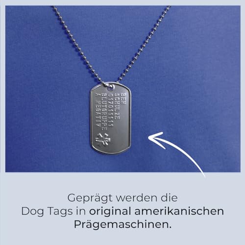 2 Stück personalisierte Erkennungsmarken | Dog Tag Kette mit Prägung | inklusive 2 Ketten & 2 Silencer im Set | diverse Texte und Motive möglich | Rambo | Militär Ausrüstung (Med-Logo)