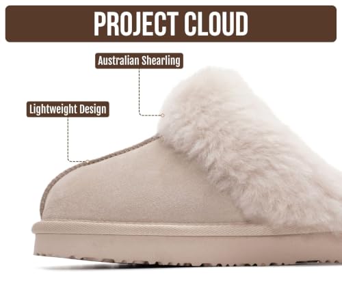 Image of Project Cloud Genuine Leather Slippers for Women with Genuine Fur Lining, Non-Slip Indoor /Outdoor Clog Mule Slippers, Memory Foam Insole
