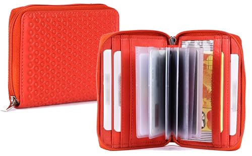 Genuine Leather 17 Credit or Debit Card Holder | Unisex RFID Blocking Card Holder Handcrafted I Multiple Credit/Debit Card Slots…, Orange, Modern, MW034