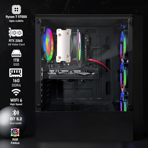 STGAubron Gaming PC Computer Desktop, AMD Ryzen 7 5700G up to 4.6G, GeForce RTX 2060 6G, 16G DDR4, 1T SSD, WiFi 6, BT 5.2, RGB Fan x4, Windows 11 Home - Image 3