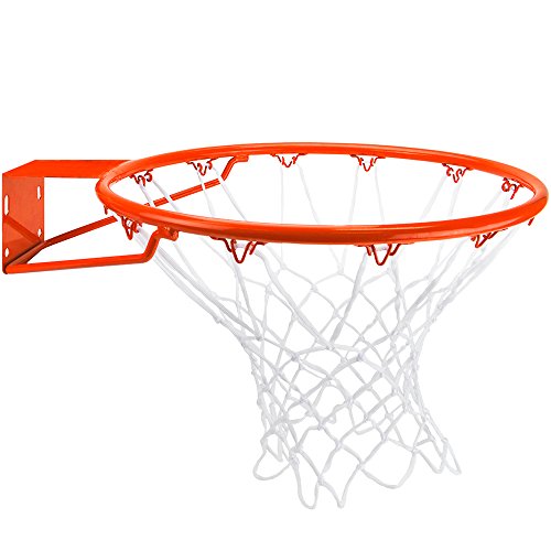 Crown Sporting Goods Classic Orange 18-inch Solid Steel Basketball Rim with Free All-Weather Net - Fits 5' x 5' and 5' x 4' Heavy-Duty Bolt Patterns