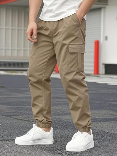Image of ADBUCKS Men's Regular Fit low Rise Soild Cargos Style Joggers Casual Trousers