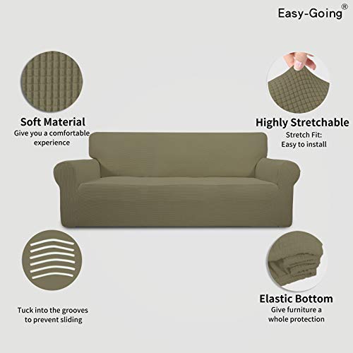 Image of Easy-Going Stretch Oversized Sofa Slipcover 1-Piece Sofa Cover Furniture Protector Couch Soft with Elastic Bottom for Kids, Polyester Spandex Jacquard Fabric Small Checks Khaki