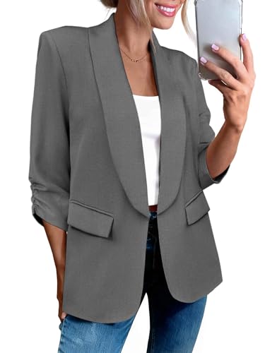 Blazer de bureau Allegra K fluide avec manches 3/4 froncées confortables