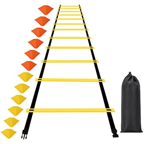 Speed and Agility Workout Ladder Training Equipment Set with Agility Ladder 20ft 12 Rungs & 12 Agility Cones,Improves Coordination, Speed and Strength, Perfect for Kids Teens Soccer Exercise Training Cover