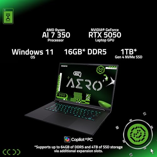 Image of GIGABYTE AERO X16; Copilot+ PC - 165Hz 2560x1600 WQXGA - NVIDIA GeForce RTX 5050 - AMD Ryzen AI 7 350-1TB SSD with 16GB DDR5 RAM - Windows 11 Home - Space Gray AERO X16 1TH93USC94AH