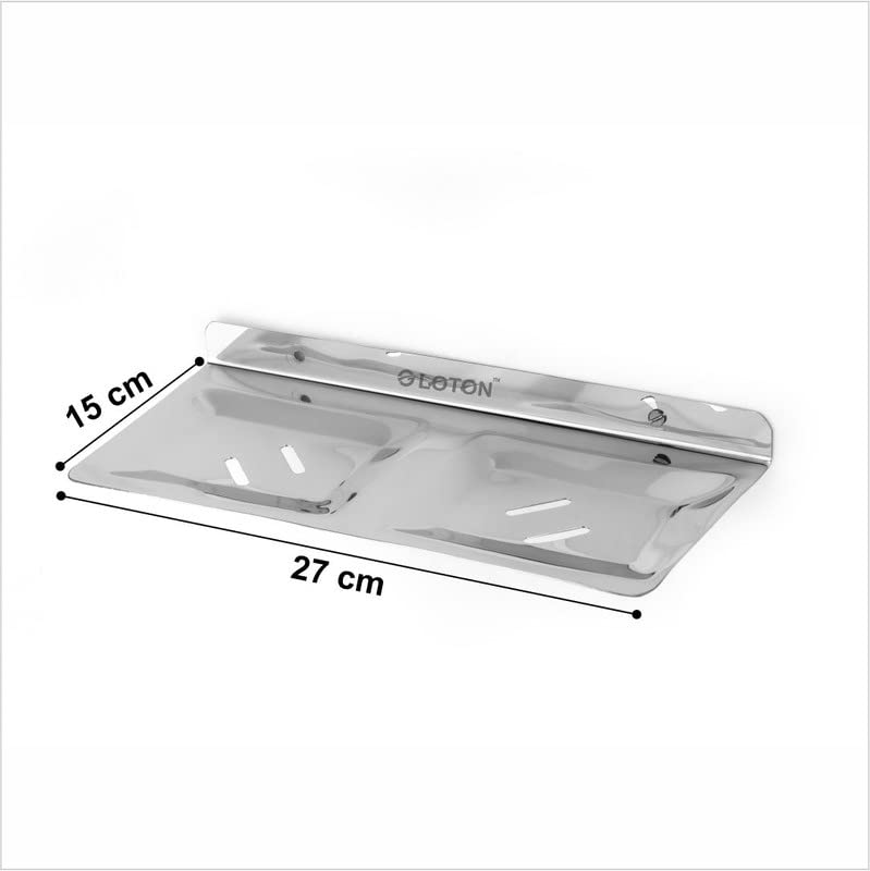 Image of GLOTON Wall Mount Stainless Steel Square Shape Double Soap Holder for Bathroom, Soap Stands for Wall, Tray for Bath Dish, Accessories and Fittings, Rust Free