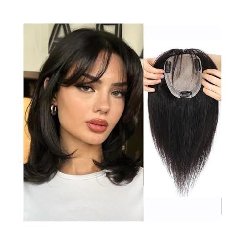 Topper de cheveux avec frange postiche raide 10-12 pouces pour femme