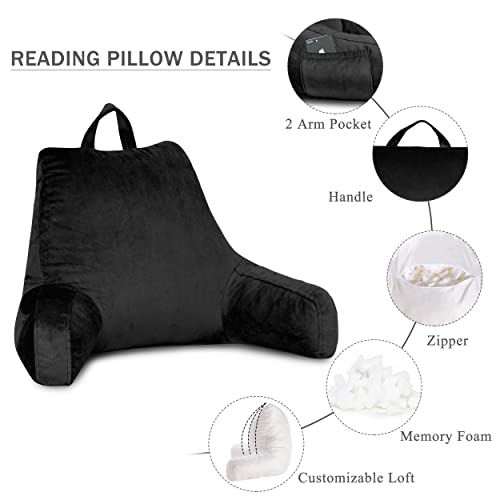 Downluxe Reading Pillow With Support Arms, Bed Pillows For Sitting Up In Bed/Couch, Large Adult Arm Pillow With Shredded Memory Foam And Removable Cover (20 X 15 Inches Black) #TOP2