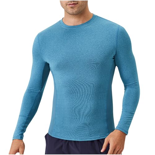 Jamicy Langarmshirt Herren Slim Fit T-Shirt Einfarbig Sweatshirt Mode Rundhals Casual Baumwolle Langarm Unterhemd Basic Männer Sweater Frühlingshirt Angebote des Tages Heute Marine S