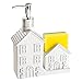 BARONI Dosatore Dosatore Sapone Dispenser a Forma di Casina con Porta Spugna, Dispenser per Sapone Liquido e Spugna, 17X6X21 cm
