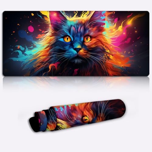Tappetino per mouse da gioco con gatto, grande tappetino per mouse (60 x 35 x 0,3 cm) tappetino per mouse professionale, grande, in tessuto micro-tessuto avanzato