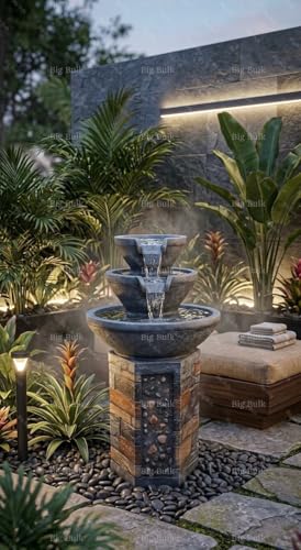 Image of Pillar Grey Stone Look Fiber Fountain for Home Decor /Living Room /Hall /Office /Garden /Room Indoor Outdoor Fountain (50x 30 x92 cm) (Pillar Grey)