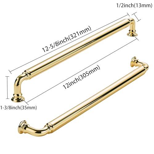 khtumeware 2-Pack Polished Brass Heavy-Duty Solid Cabinet Pulls, 12 Inch(305mm) Hole Center,Polished Gold Drawer Pulls, Cabinet Hardware, Suitable for Kitchen Cabinets, Bathrooms and Dressers by khtumeware - Image 2