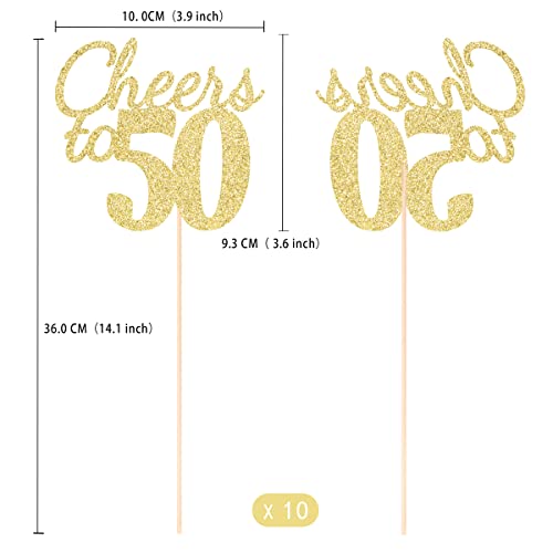 Gexolenu Cheers To 50, 10 Pack Double-Sided Gold Glitter 50Th Birthday Centerpieces For Tables, Number 50 Birthday Table Toppers Party Centerpiece Sticks Party Supplies #TOP1