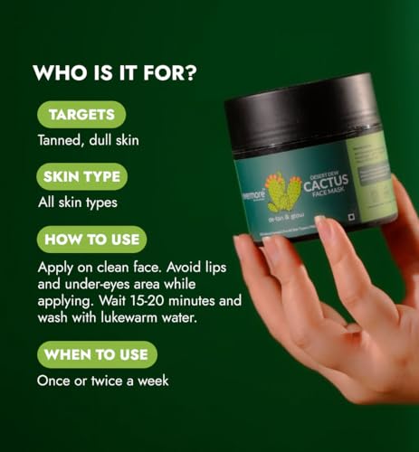 Image of Evermore Mexican Cactus De-Tan Face Mask for Glowing & Bright Skin | Kaolin Clay, Kojic Acid, Niacinamide | Removes Tan, Deep Cleanses Pores, Controls Oil, Hydrates & Soothes | For All Skin Types | Natural, Vegan | 100g (Pack of 1)