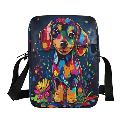 small messenger bag for men mens crossbody bag Purses Cross Body Bag Adjustable Strap for Travel Travel- Sweet Dachshund Dripping Paint