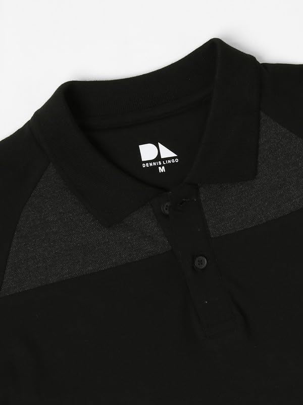 Image of Dennis Lingo Men's Black Cotton Polo Neck Tshirt, Regular Fit Half Sleeve