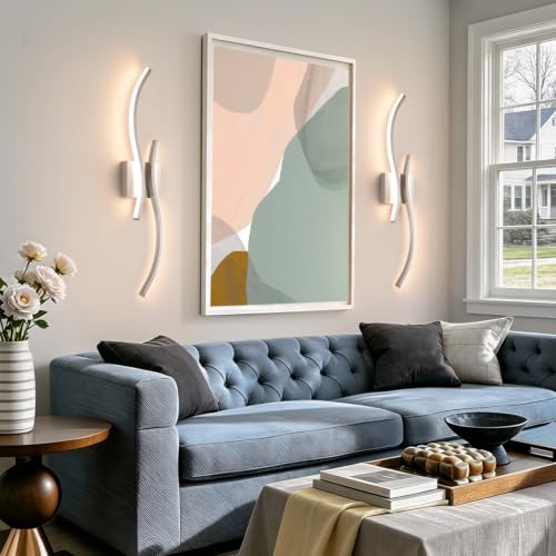 Image of CANEOE Modern Wall Sconces Set of 2,5CCT Wall Lights(Brushed Nickel,31.5in) | Brushed Nickel Wall Sconce with Night Light Mode, ETL Listed, 1600LM, Vertical or Horizontal Mounting