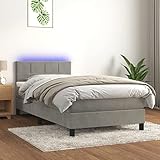 Hommdiy Boxspringbett mit Matratze LED Polsterbett Bett Einzelbett Bettrahmen Bettgestell Lattenrost...