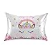 Dalzium Cute Unicorn Girl Print Satin Pillowcase for Hair and Skin, Unicorn and Pink Flowers Silk Pillow Case with Envelope Closure, Standard Size 20x26 inches, White, 1 PC