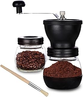 PARACITY Manual Coffee Bean Grinder with Ceramic Burr, Hand Coffee Grinder Mill Small with 2 Glass Jars( 11OZ per Jar) Stainless Steel Handle for Drip Coffee, Espresso, French Press, Turkish Brew …