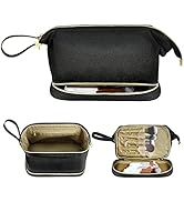 Shinowa Travel Makeup Bag,Double Layer Cosmetic Bag,Large Leather Makeup Pouch,Water-proof Toilet...